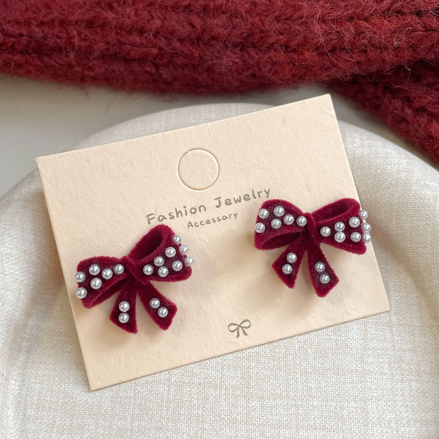 Red Flocking Bow Female Sier Needle Sweet Exquisite Earrings