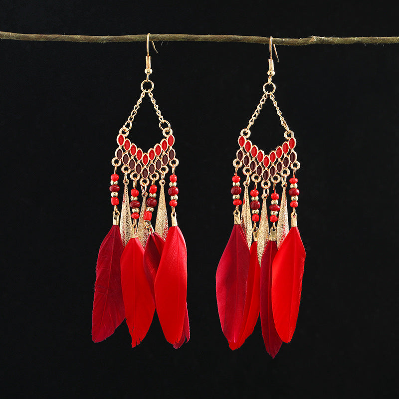 Women's Niche Personality Bohemian Blue Long Yunnan Earrings