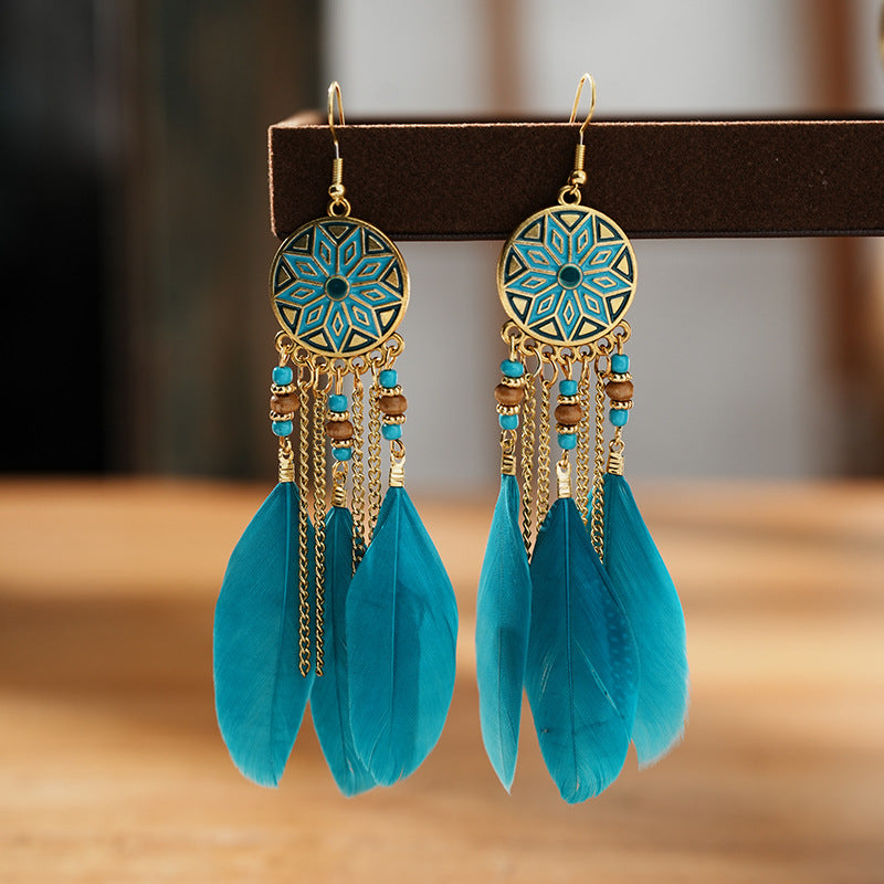 Vintage Drop Oil Mid-length Feather Your Earrings