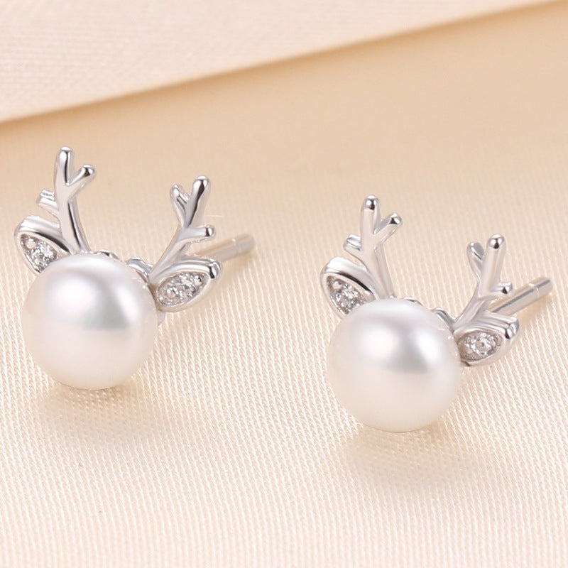 Natural Freshwater Pearl Ear Sier Antlers Personalized Fashion Sweet Rings