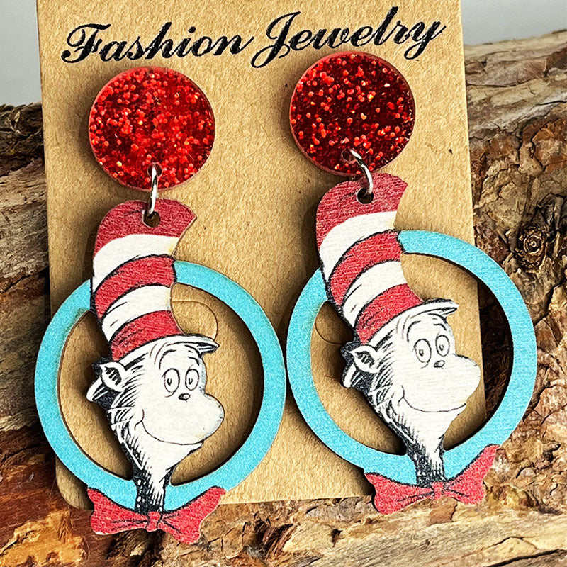 Teacher Reading Wooden Printing Glitter Acrylic Earrings