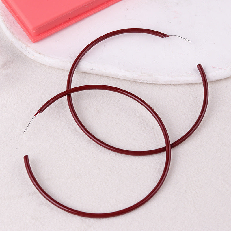 Women's Wine Red Big Hoop Vintage Metal Earrings