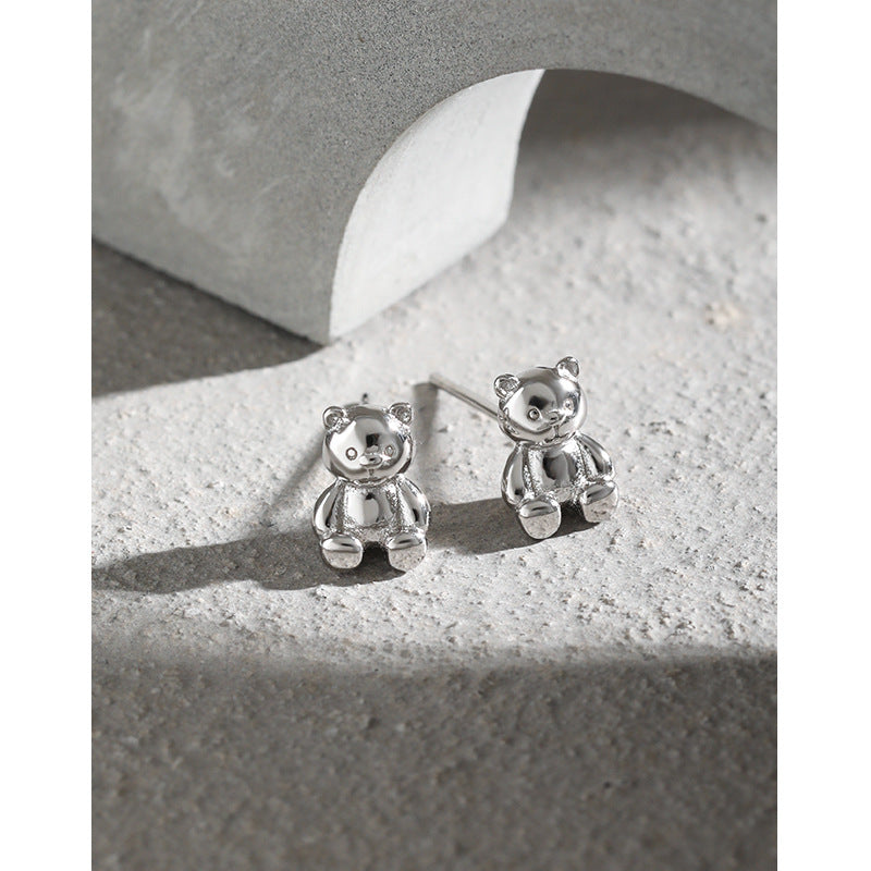 Women's Niche Design Temperamental Bear Textured Sterling Earrings