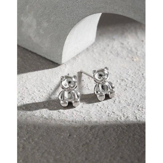 Women's Niche Design Temperamental Bear Textured Sterling Earrings