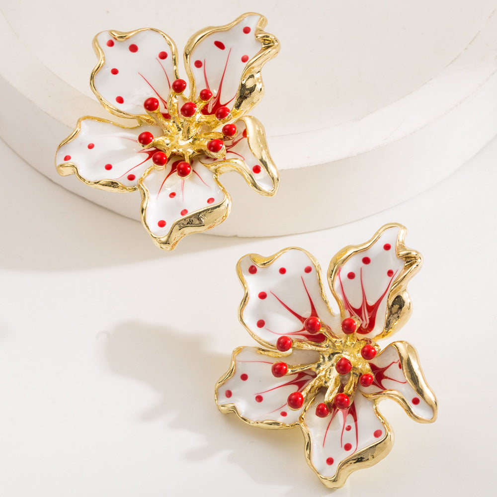 Flower Sier Needle High Sense Enamel Rings