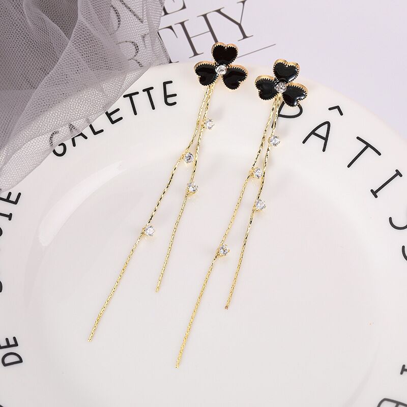 Women's Long Sier Needle Tassel Face Slimming Earrings