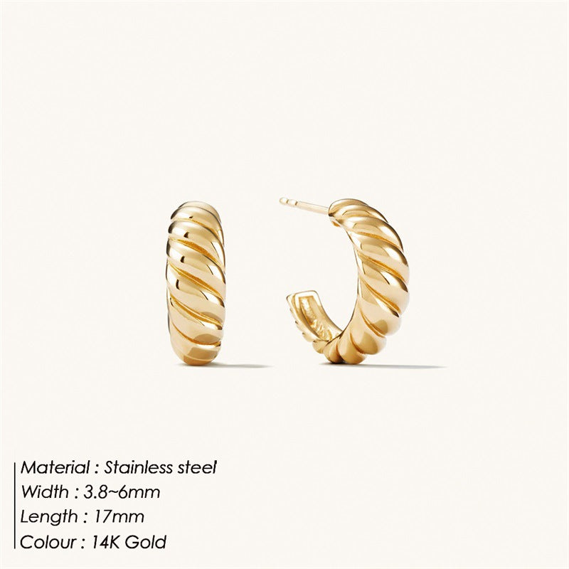 Women's Simple Horn Twist Stainless Steel Arc Ear Pin Earrings