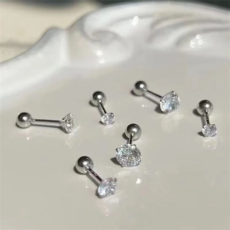 Women's & Men's Zircon Double-headed Mini Ear Bone Titanium Earrings