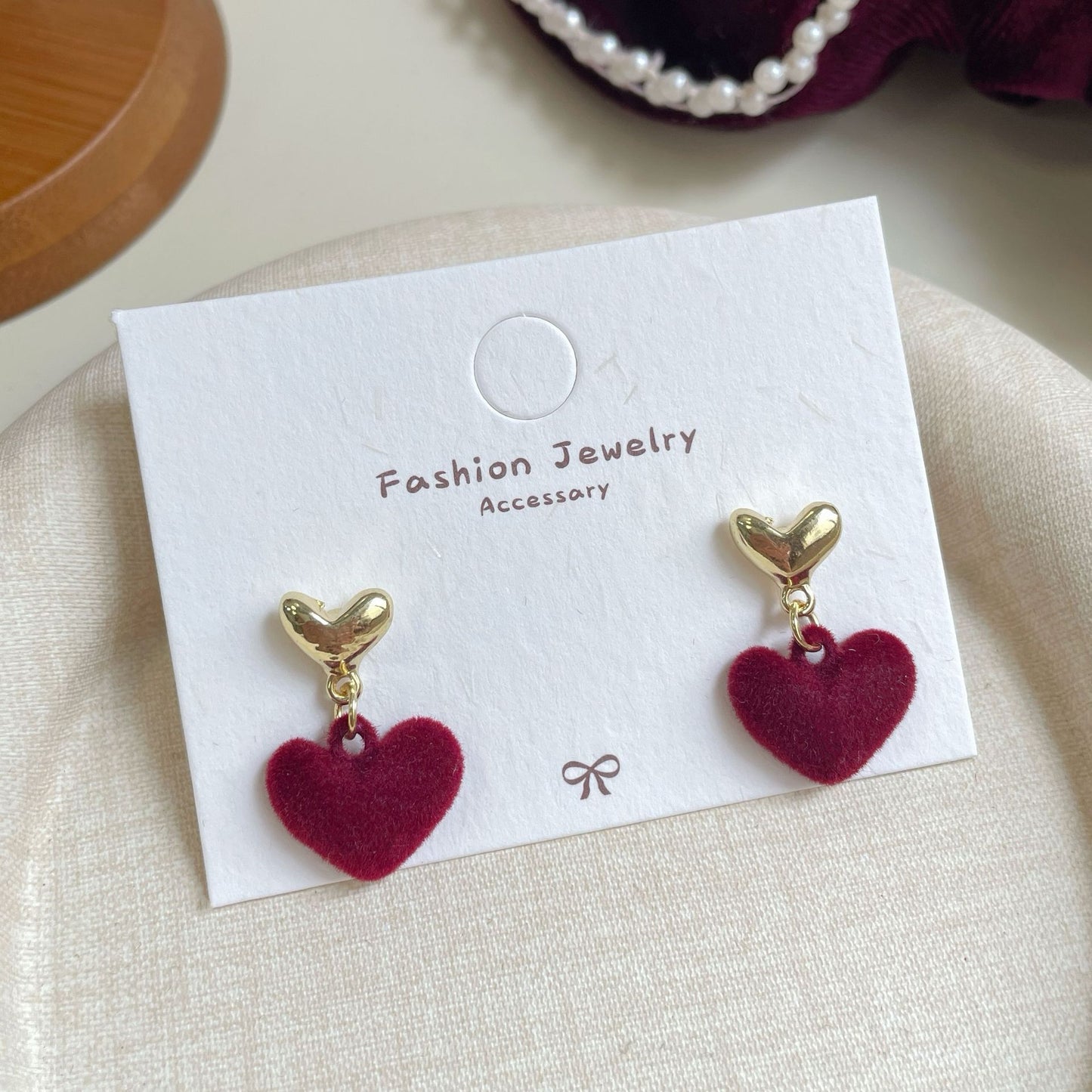 Red Flocking Bow Female Sier Needle Sweet Exquisite Earrings