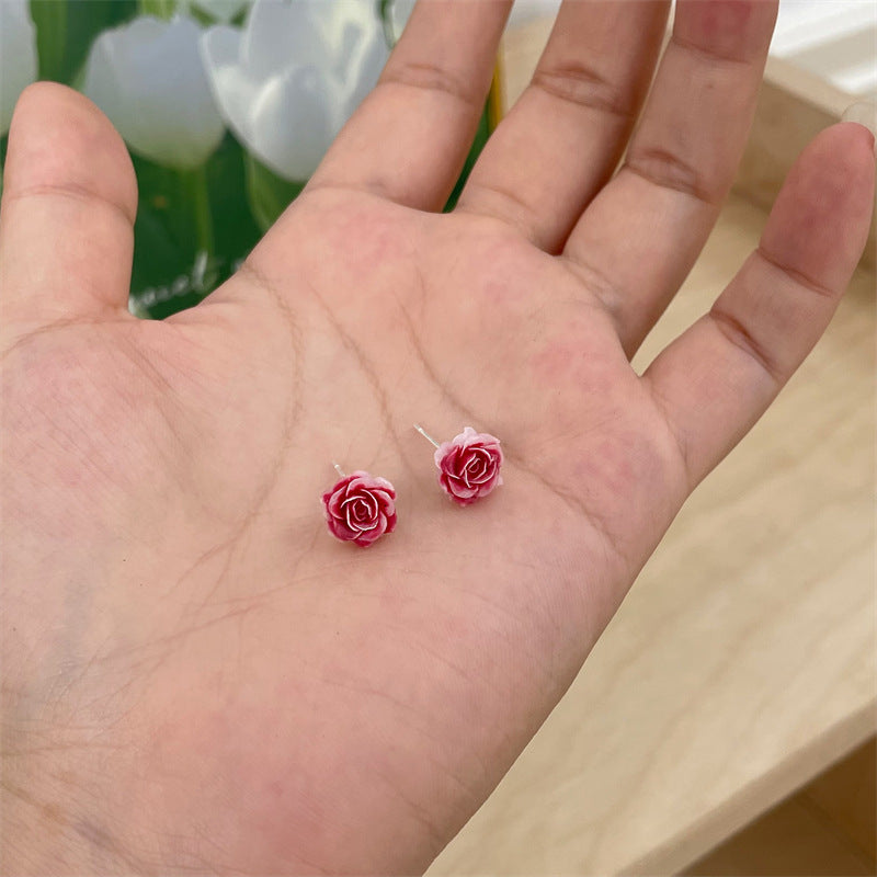 Red Pink Roses Versatile Personality Temperament Earrings