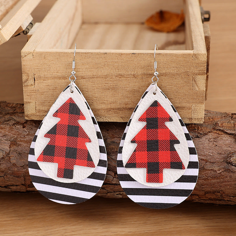 Women's Popular Christmas Series Plaid Striped Bottom Earrings