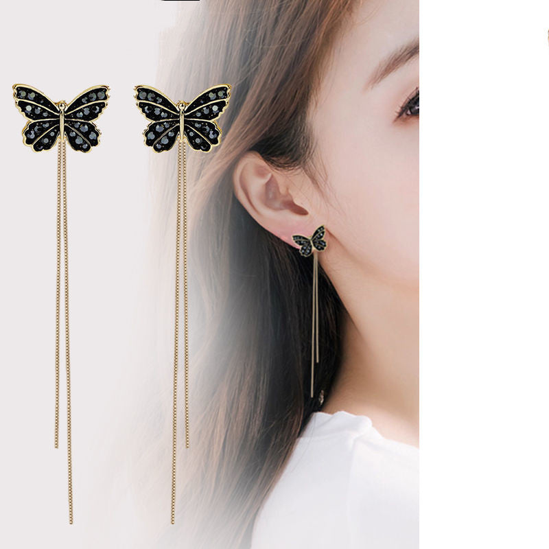 Women's Long Sier Needle Tassel Face Slimming Earrings