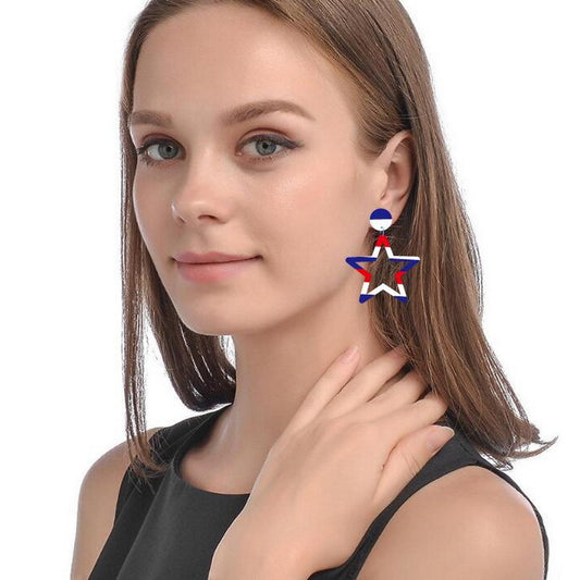 Striped Texas Love Five-pointed Star Ear Earrings