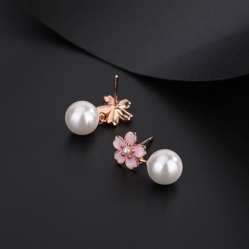 Women's Pink Cherry Blossom Ear Fresh Sweet Pearl Light Earrings