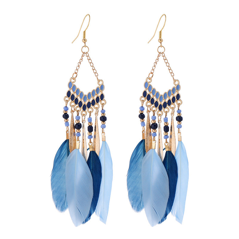 Women's Niche Personality Bohemian Blue Long Yunnan Earrings