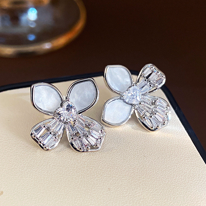 Hot Sweet Elegance Fashion Shell Zircon Flower Female High Earrings