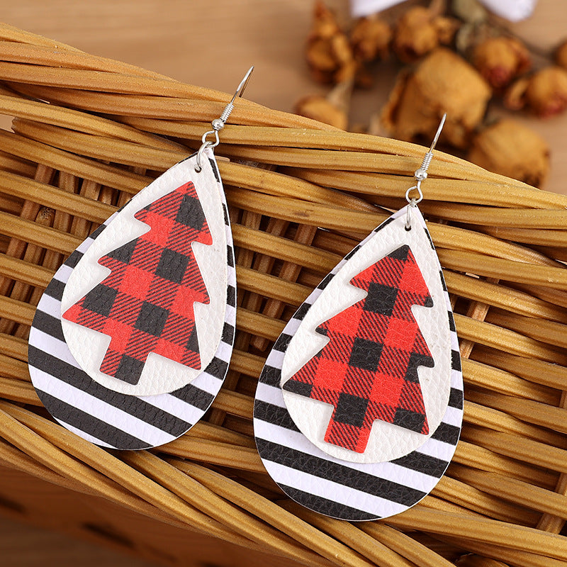 Women's Popular Christmas Series Plaid Striped Bottom Earrings