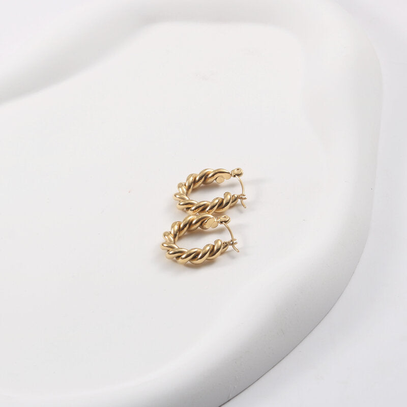 Unique Twist Titanium Steel Gold Plating Earrings