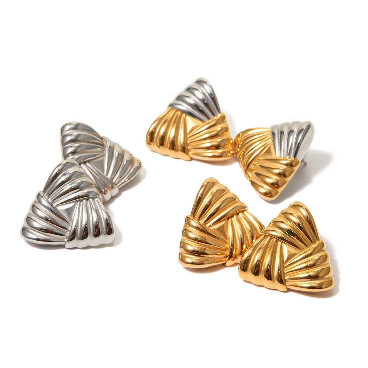 Gold Stainless Steel Woven Texture Color Earrings