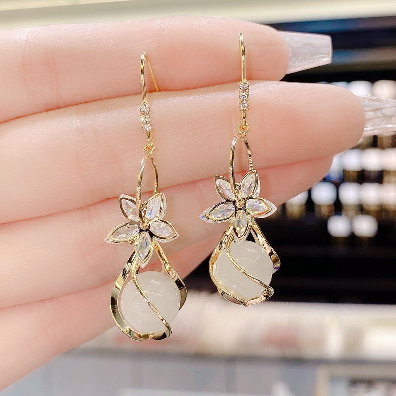 Zircon Five Petal Flower Opal Female Personality Fashion Earrings