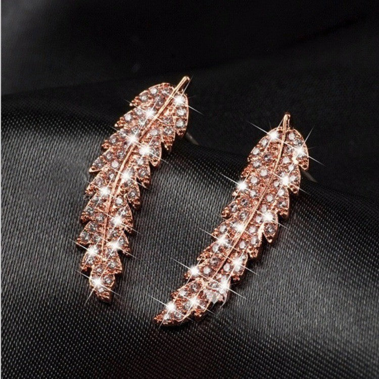 Women's Inlaid Zircon Gold Sier Leaf Fashion Earrings