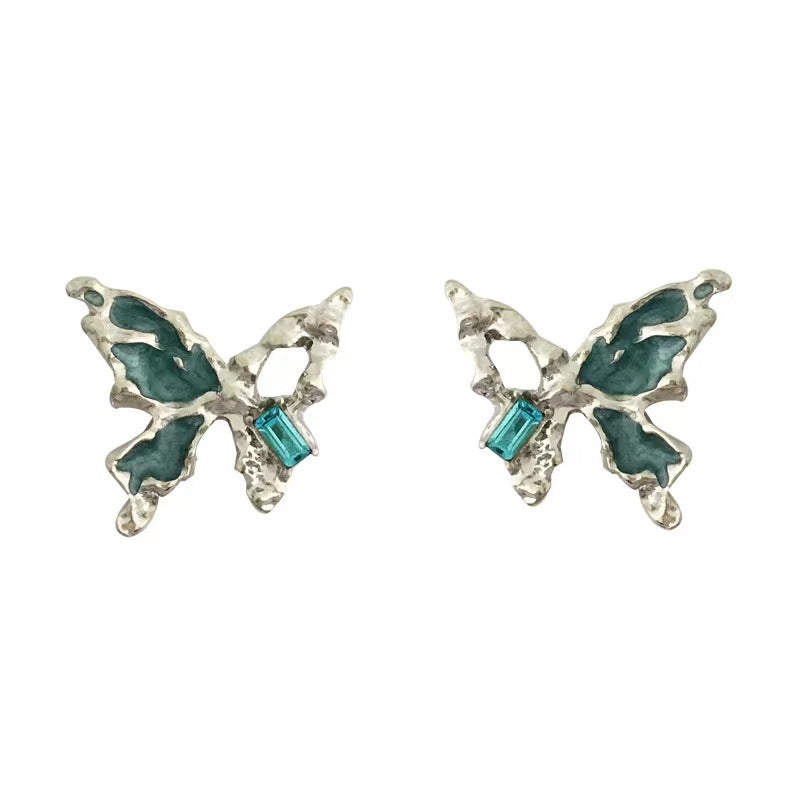 Needle Sweet Cool Style Hollow Blue Butterfly Irregular Design Earrings