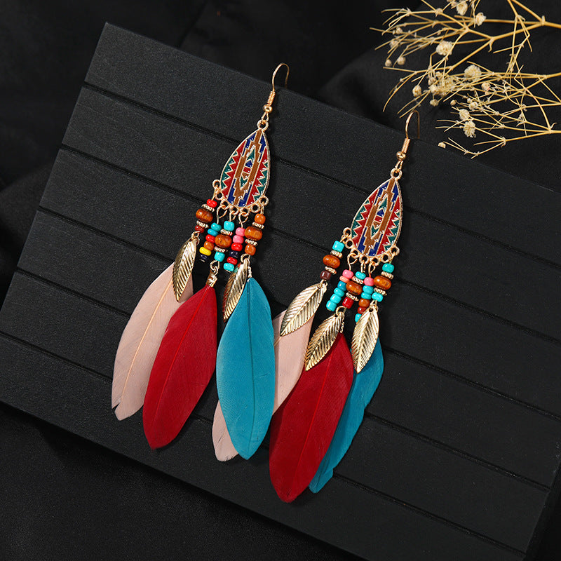 Women's Niche Personality Bohemian Blue Long Yunnan Earrings