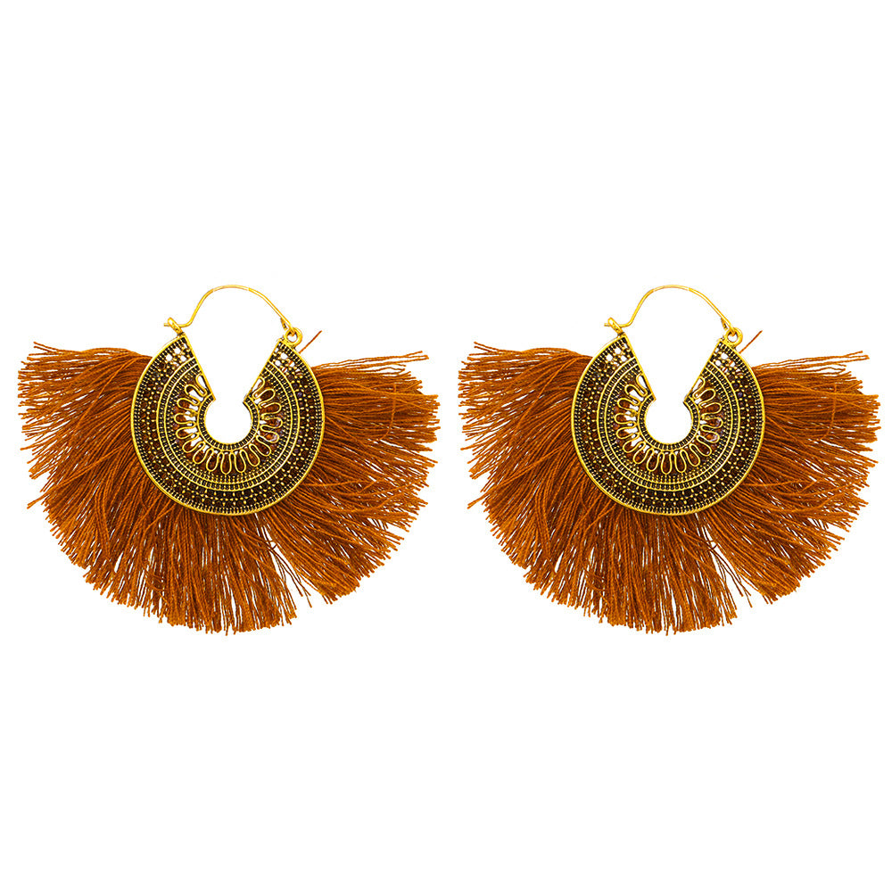 Fan-shaped Tassel Fashion Jewelry Hollow Alloy Earrings