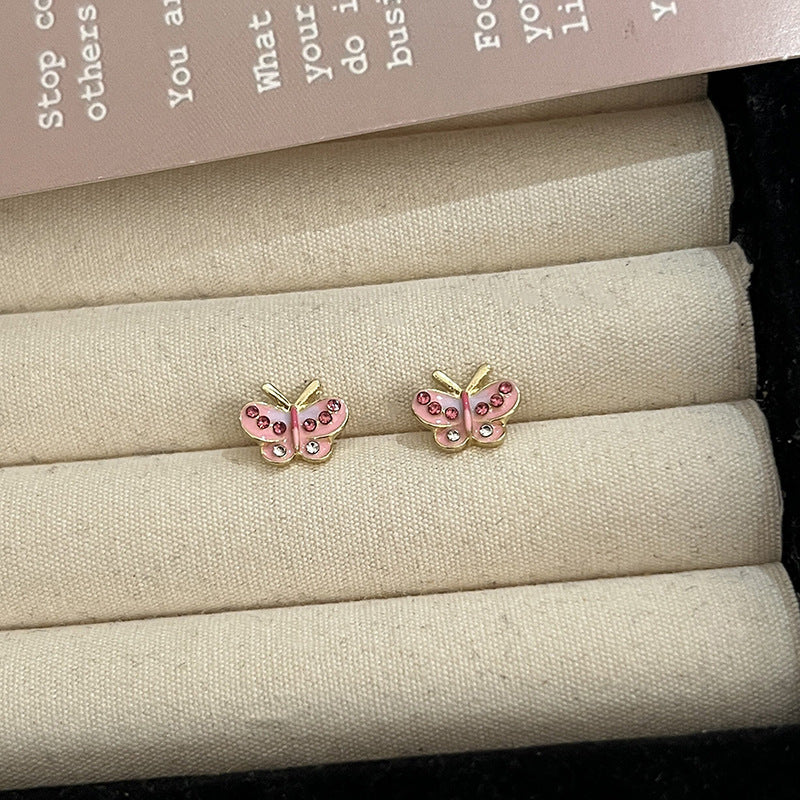 Pink Zircon Ear Female Niche High-grade Earrings