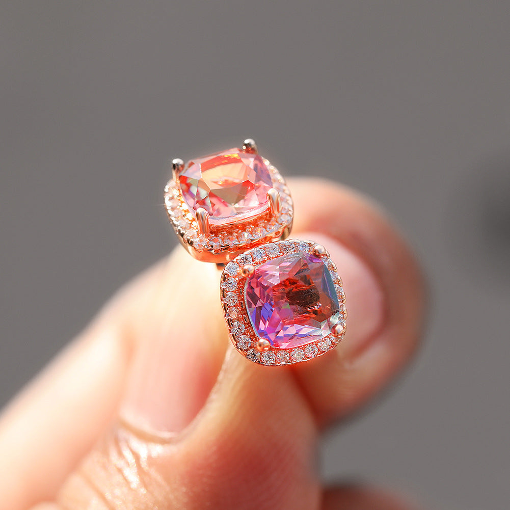 Square Full Diamond Gradient Tourmaline Ear Rings