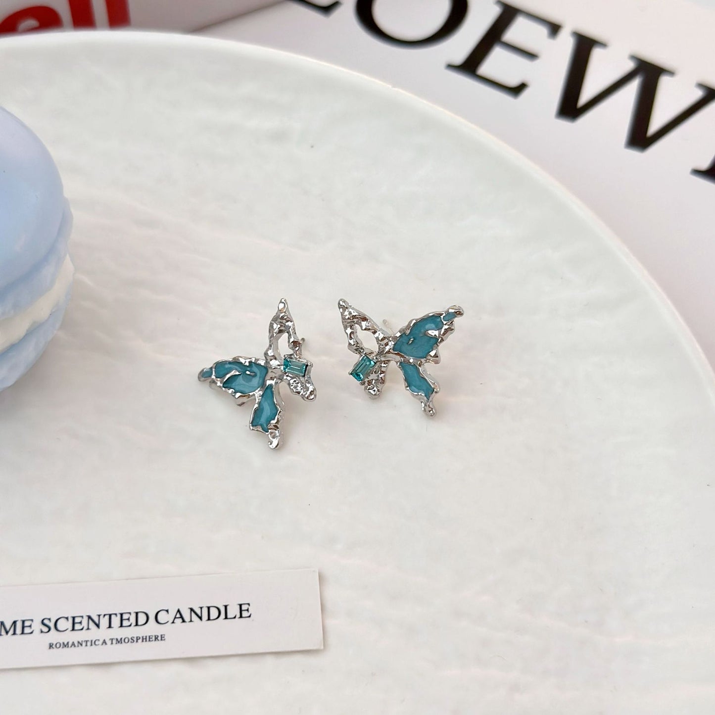 Needle Sweet Cool Style Hollow Blue Butterfly Irregular Design Earrings