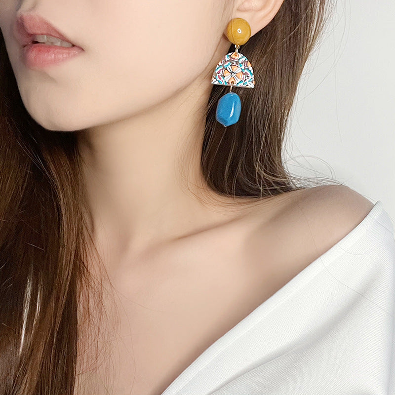 Simple Yellow Blue Contrast Color Petite Earrings