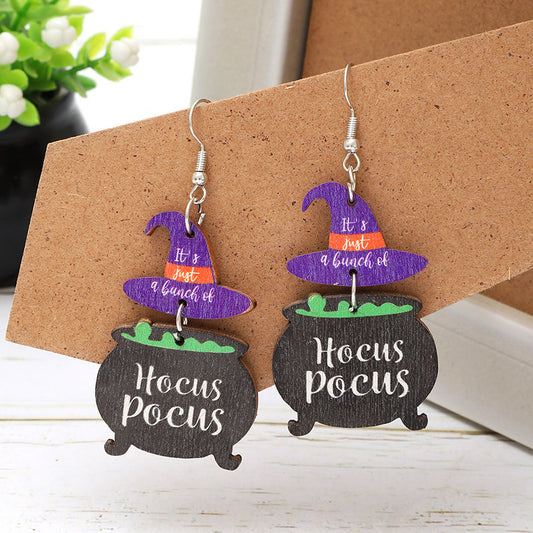 Halloween Party Style Hat Cat Letter Wooden Earrings