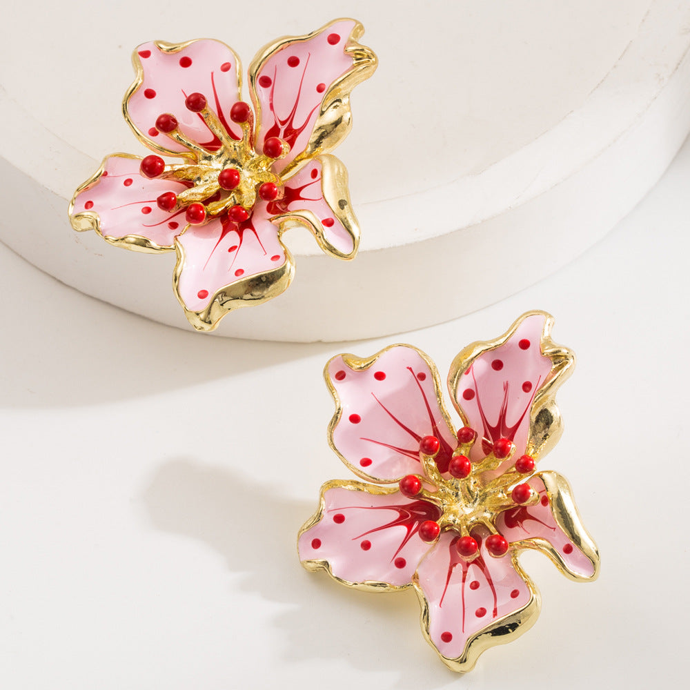 Flower Sier Needle High Sense Enamel Rings