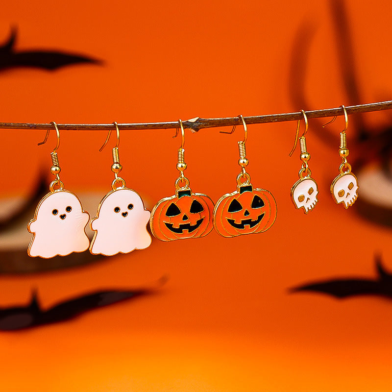 Niche Personality Creative Skull Ghost Pumpkin Earrings