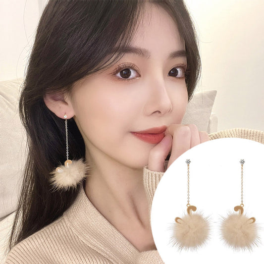 Korean Sier Needle Color Water Mink Earrings