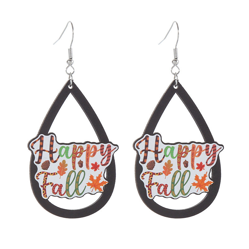 Autumn Thanksgiving Wooden Pumpkin Maple Leaf Earrings