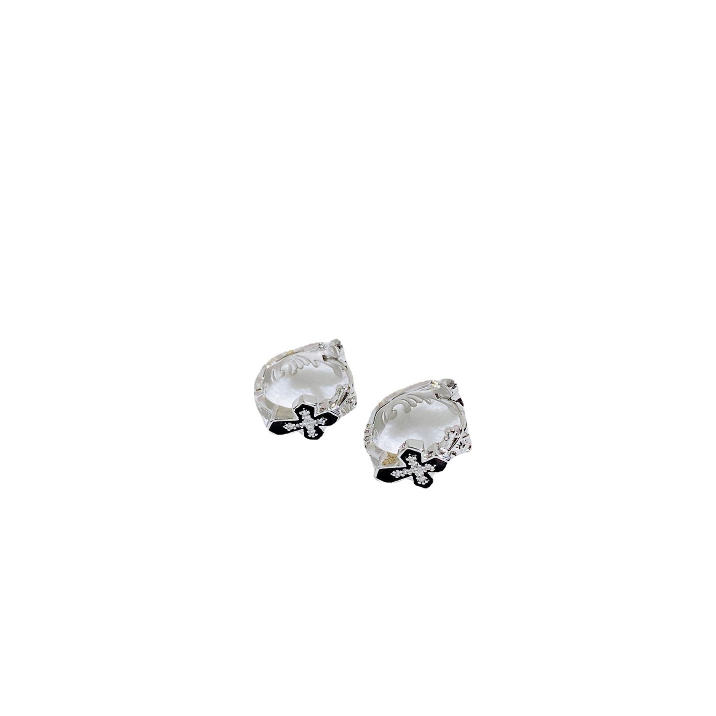 Female Personality Black Zircon Sier Pin Earrings