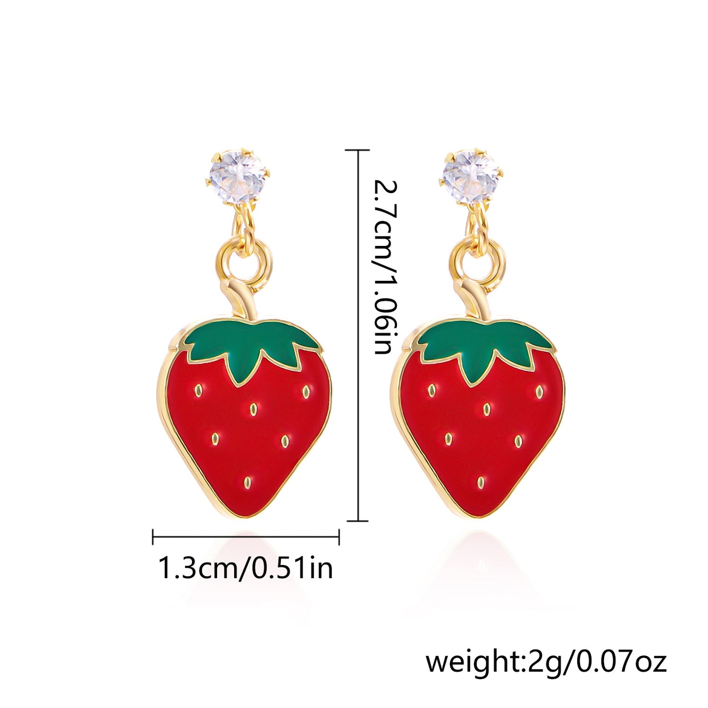 Sweet Style Cute Strawberry Ear Diamond Earrings