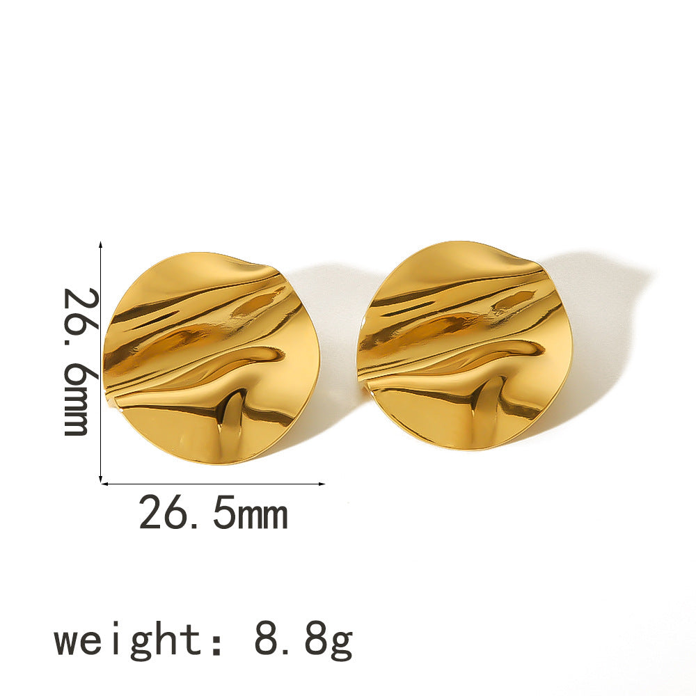 Pleated Texture Gold-plated Stainless Steel Irregular Earrings