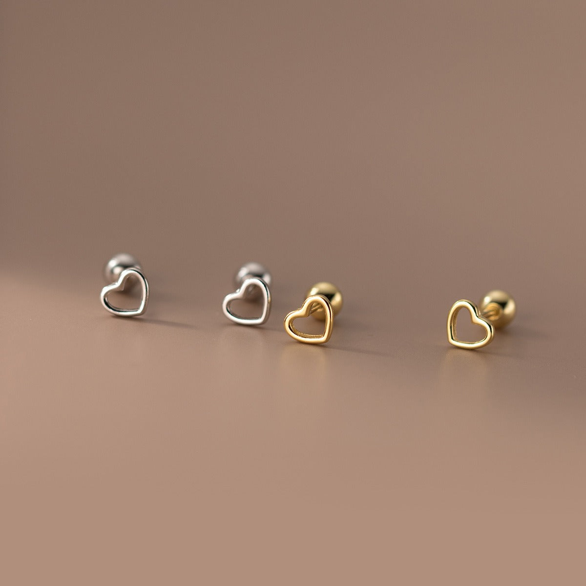 Hollow Heart Ear Peach Screw Bone Rings