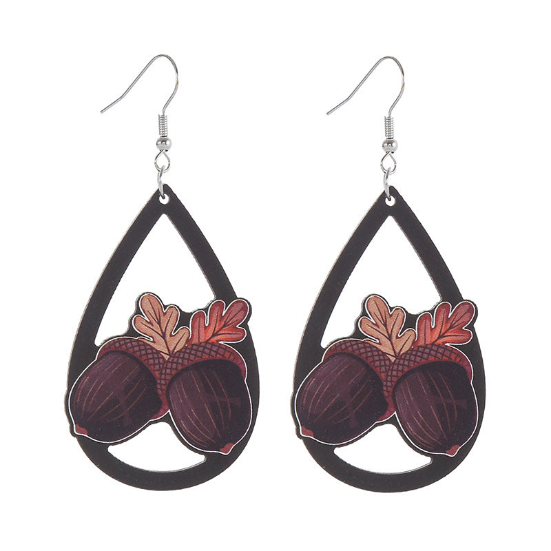 Autumn Thanksgiving Wooden Pumpkin Maple Leaf Earrings