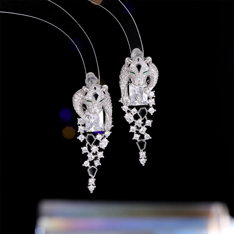 Women's Light Luxury Personalized Animal Long Inlaid Zircon Sier Earrings