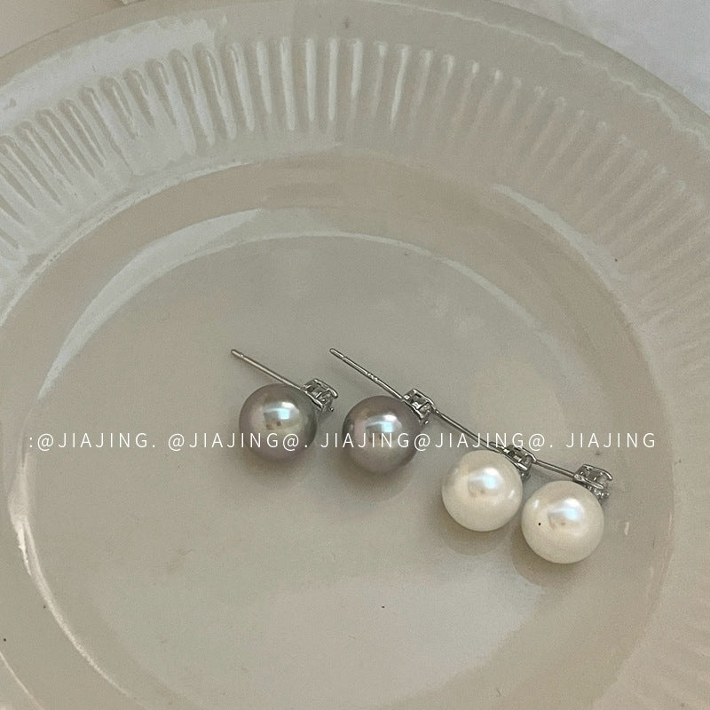 Pearl Zircon Sier Needle Graceful High Sense Earrings