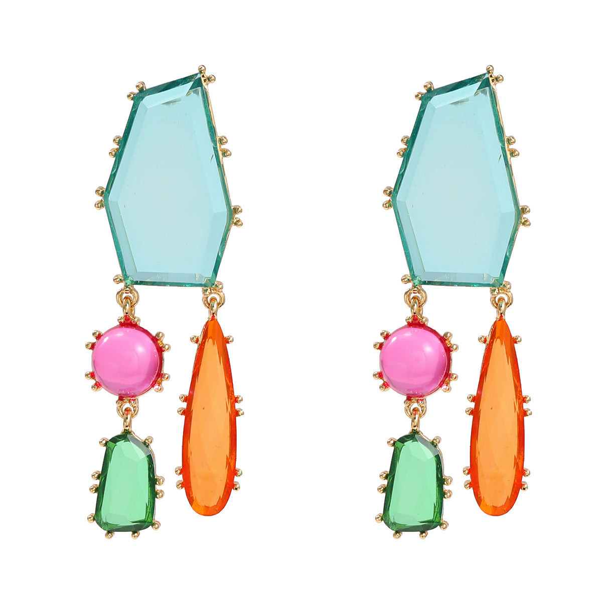 Women's Colorful Crystals Exaggerated Geometric Color Matching Earrings