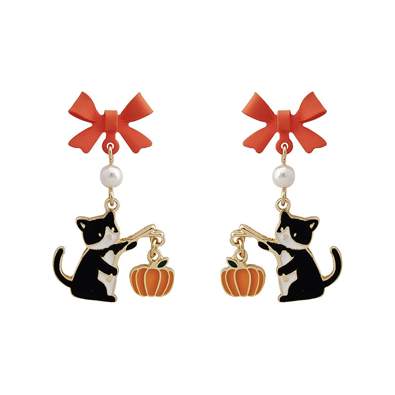 Needle Halloween Pumpkin Lantern Ear Dripping Oil Earrings