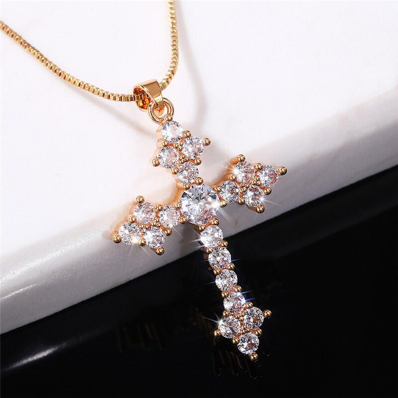 Women's Elegant Crystal Cross Trendy Emerald Necklaces