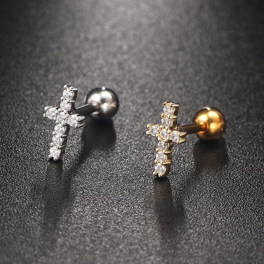 Female Cross Flower Screw Twist Ball Earrings