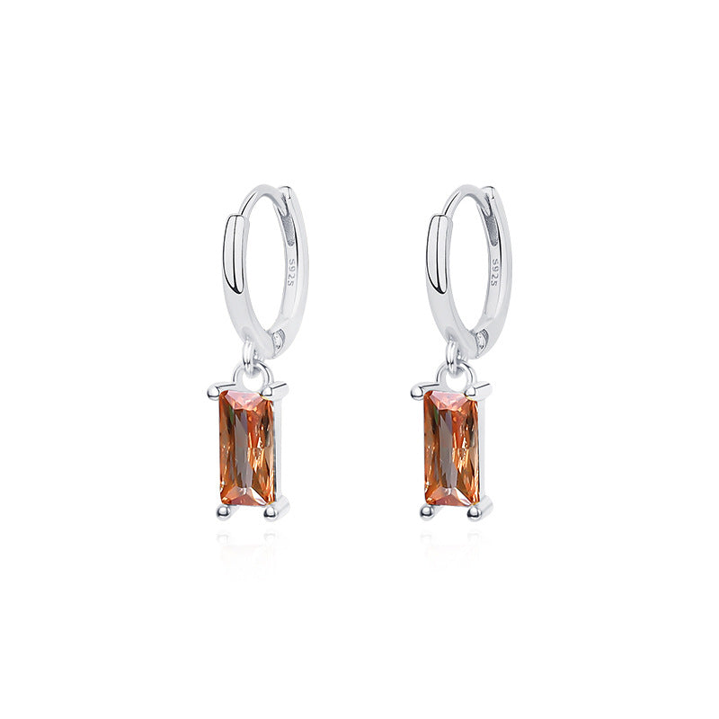 Sterling Sier Retro Color Zircon Female Square Earrings