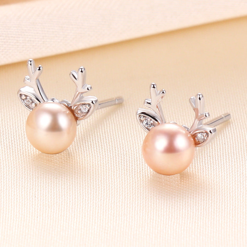 Natural Freshwater Pearl Ear Sier Antlers Personalized Fashion Sweet Rings